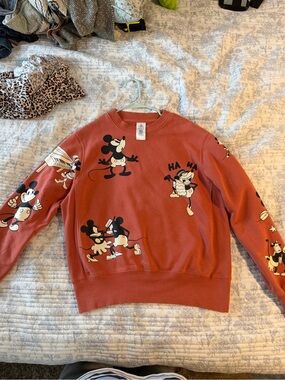 Disney Rust Red Mickey Mouse Crewneck Sweatshirt